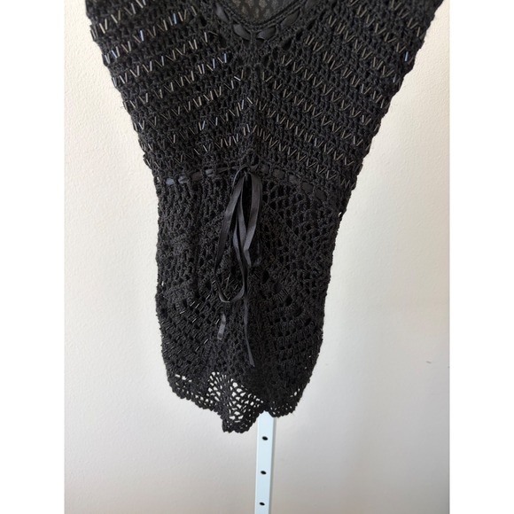 Black Beaded Crochet Cami Y2K Night Luxe Indie Sleaze Whimsigoth Top Size Large - Picture 13 of 14